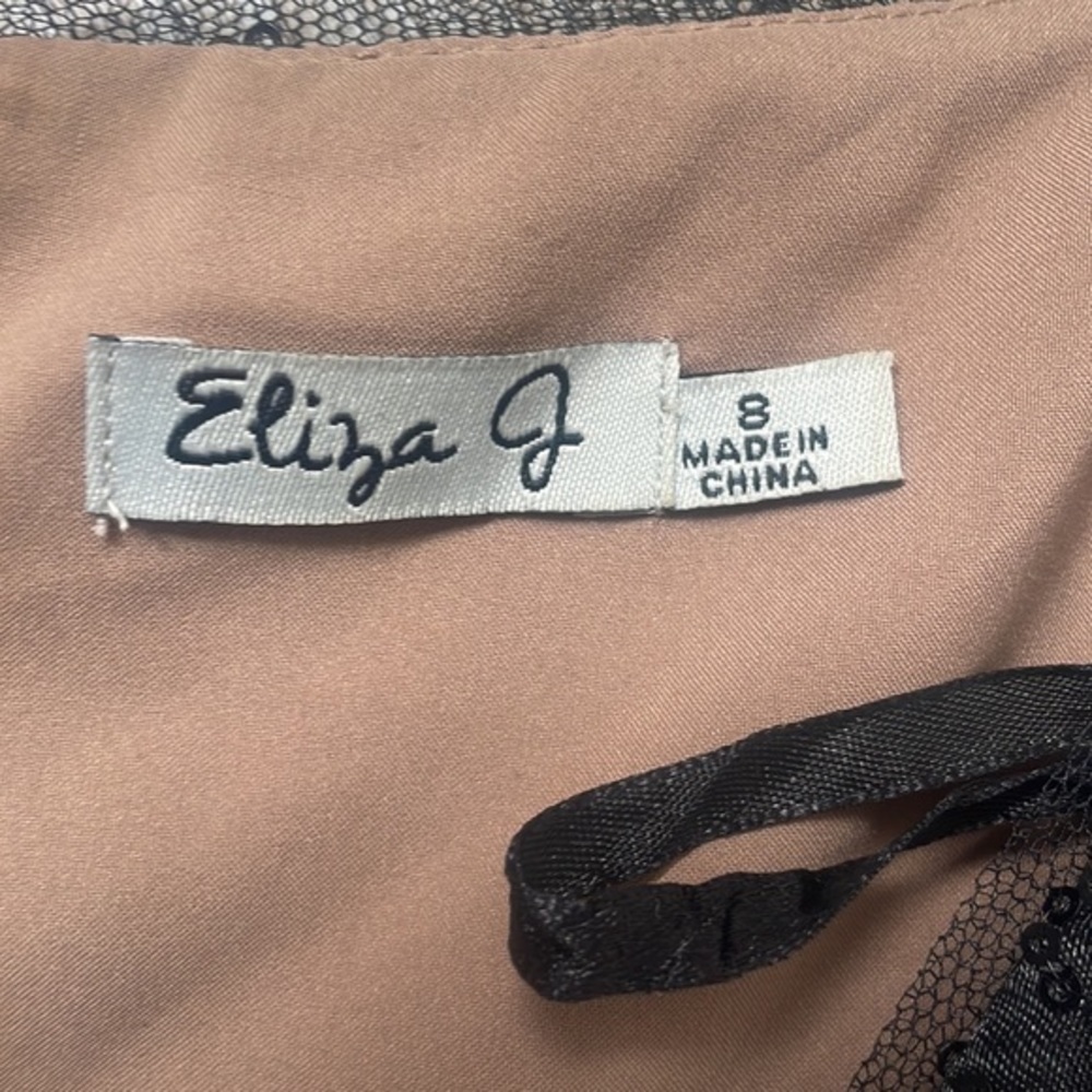 Eliza J Dress Black lace nude colored size 8 sequined balletcore fit and flare - Picture 9 of 12
